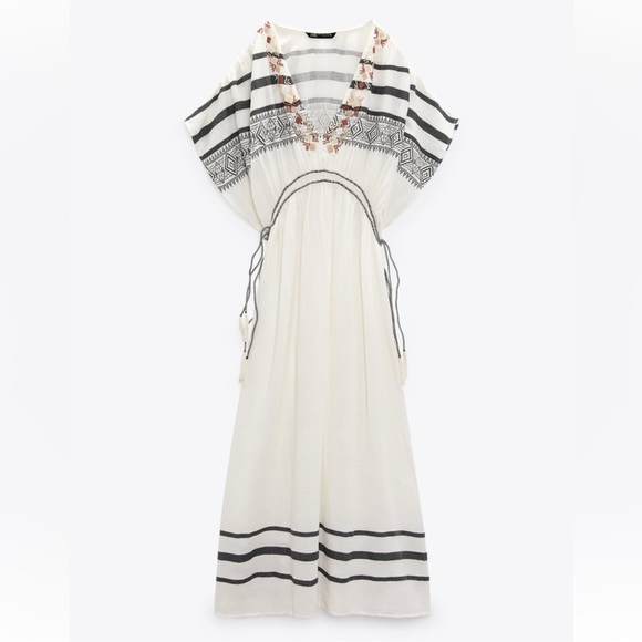 Zara boho embroidered beaded kaftan dress Size XS/S NWT - Picture 6 of 6